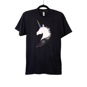 American Apparel Women's Black  Short Sleeve Graphic Unicorn Print Tee Small